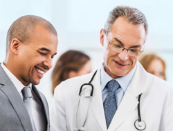 Two doctors looking at a report